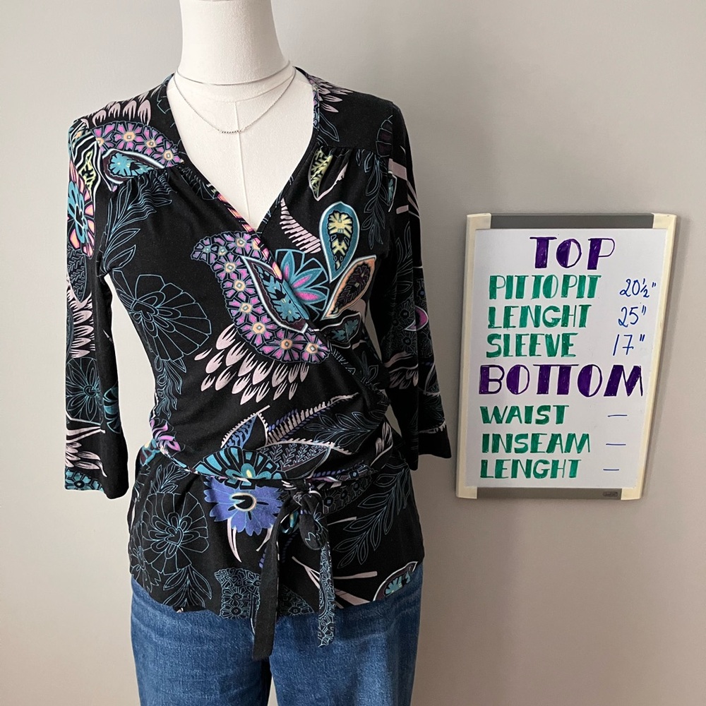 InWear Copenhagen Black Floral Wrap Top